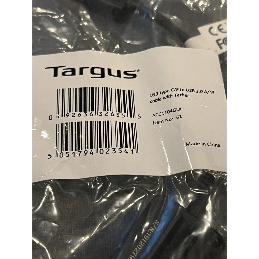 Targus ACC1104GLX USB Type C/F To USB 3.0 A/M Adapter Cable W/ Tether New